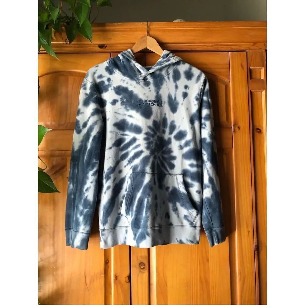 Abercrombie & Fitch Men's Logp Pullover Tie Dye Hoodie Navy Blue SZ S